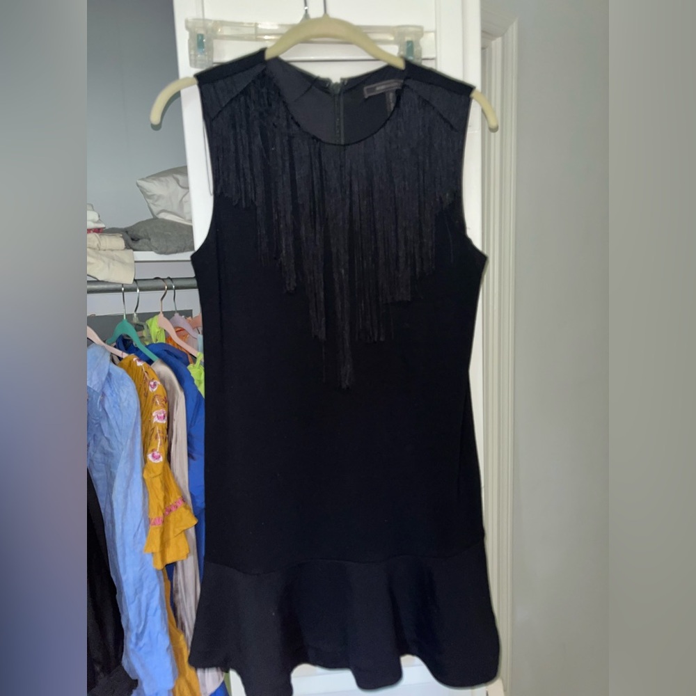 BCBG cocktail dress with fringe neckline
